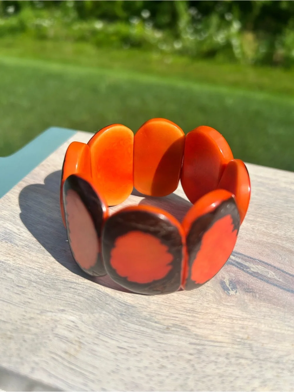 Chunky Orange Bracelet Tagua Nut Vegetable  Ivory